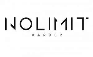 Logo de "NOLIMIT BARBER" en lettres stylisées, noir sur fond clair.