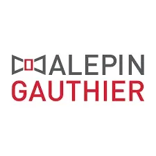 Logo avec le texte "Alepín Gauthier" en gris et rouge, accompagné d'un noeud papillon stylisé.