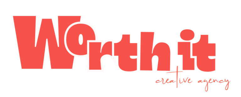 Logo de l'agence "Worth it" avec un design stylisé et des lettres en rose.