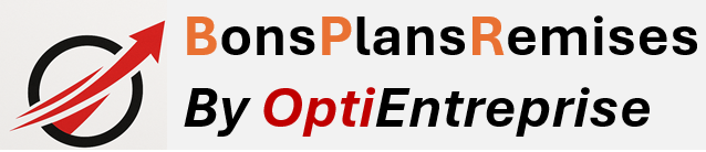 Logo de Bons Plans Remises par OptiEnterprise avec une flèche et un symbole de cible.