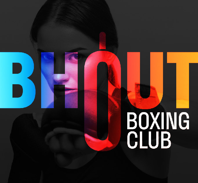 Logo du club de boxe BHOUT avec une silhouette féminine en arrière-plan.
