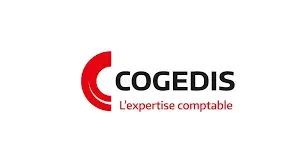 Logo de Cogedis, expert comptable, avec un symbole rouge et le texte en noir.
