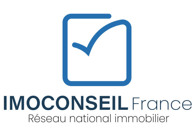 Logo d'IMOCONSEIL France, réseau national immobilier, avec une coche stylisée.
