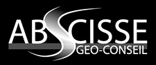 Logo d'ABSCISSE GEO-CONSEIL, incluant un design stylisé en noir et blanc.