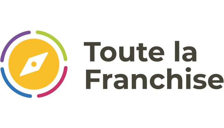 Logo de "Toute la Franchise" avec une boussole et des cercles colorés.
