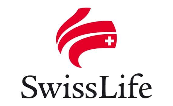 Logo de Swiss Life avec un design stylisé en rouge et noir.